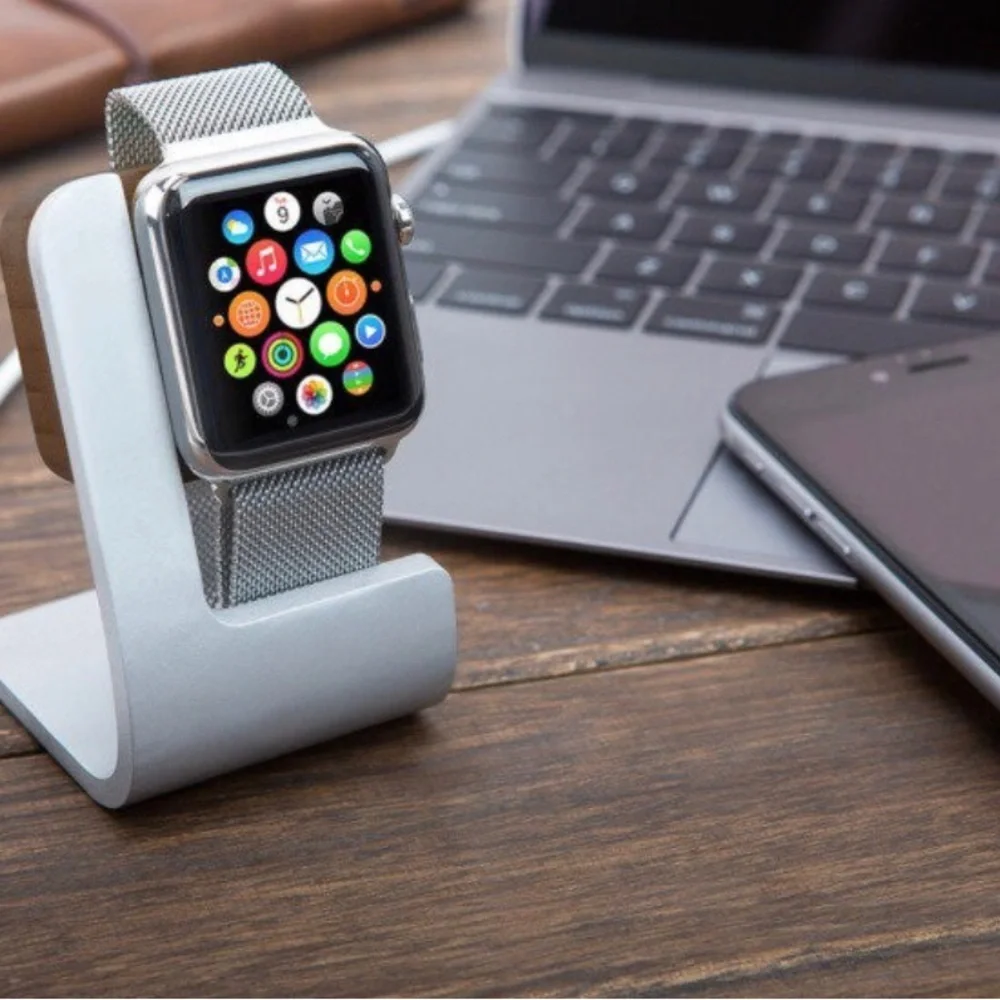 Aluminum & Wood Apple Watch Stand Cradle Charger Holder, Docking Station | Gift!